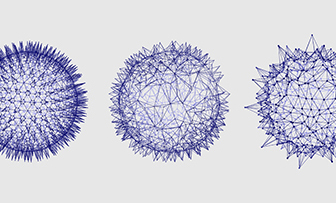 Drawing of three spherical shapes with spikes